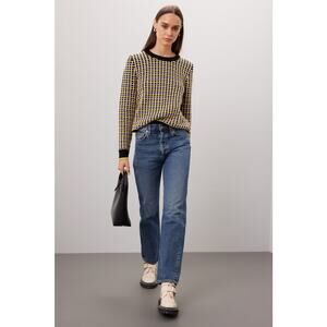 Chinti & Parker Retro Check Wool Cashmere Knit Crewneck Pullover Sweater Size XS